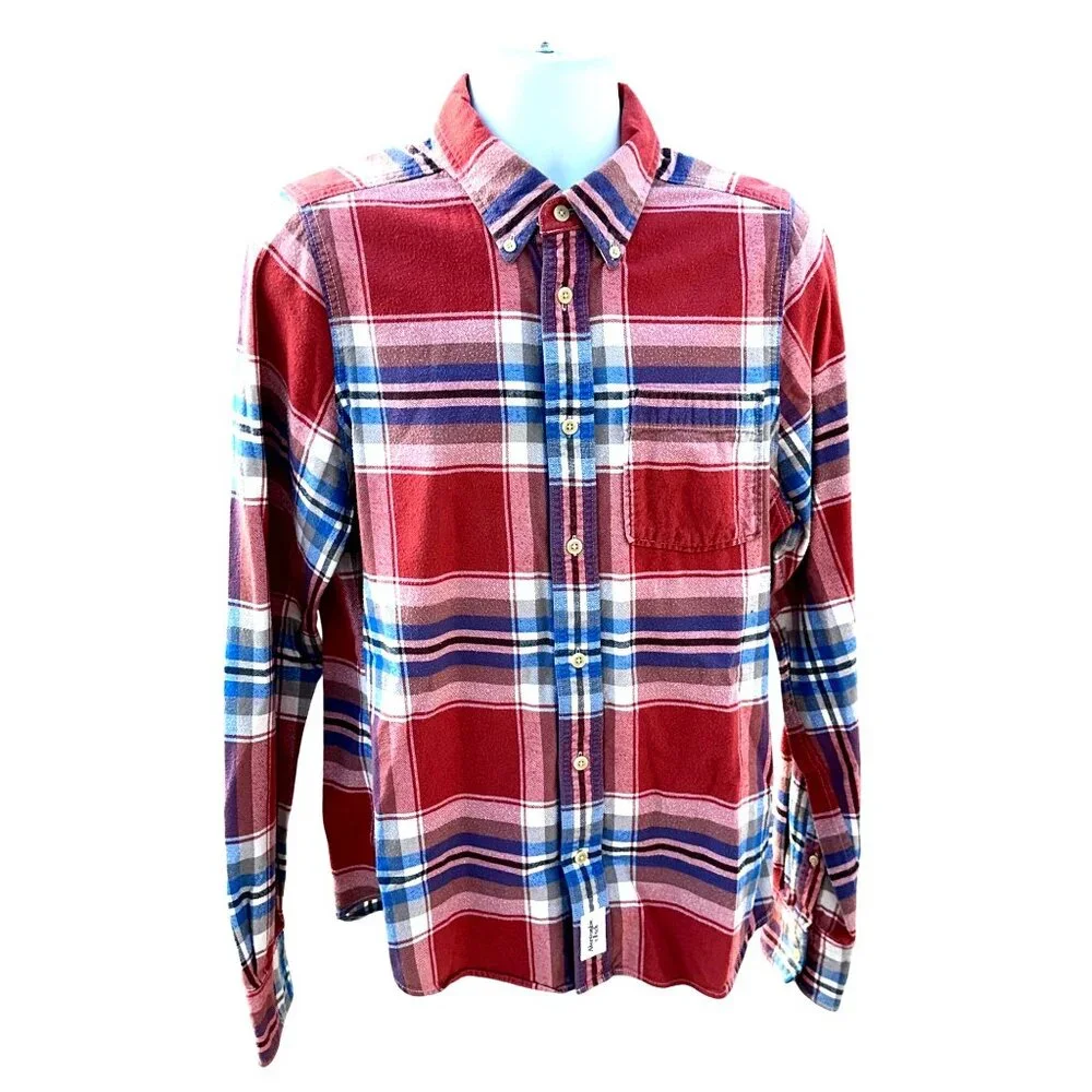 Abercrombie Fitch Mens Large Red Plaid Muscle Shirt Cotton Long Sleeve - Picture 2 of 12